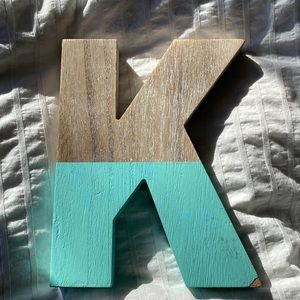 Wooden “K” Letter Rustic Tan-Gray and Teel